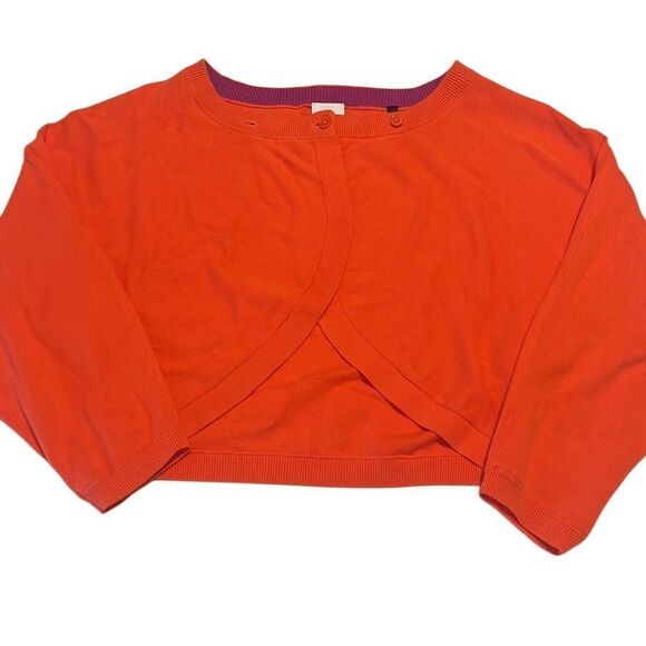 CAbi Piccolo Tiger Lily Orange Cropped Cotton Shrug Cardigan Size Medium - Picture 4 of 10
